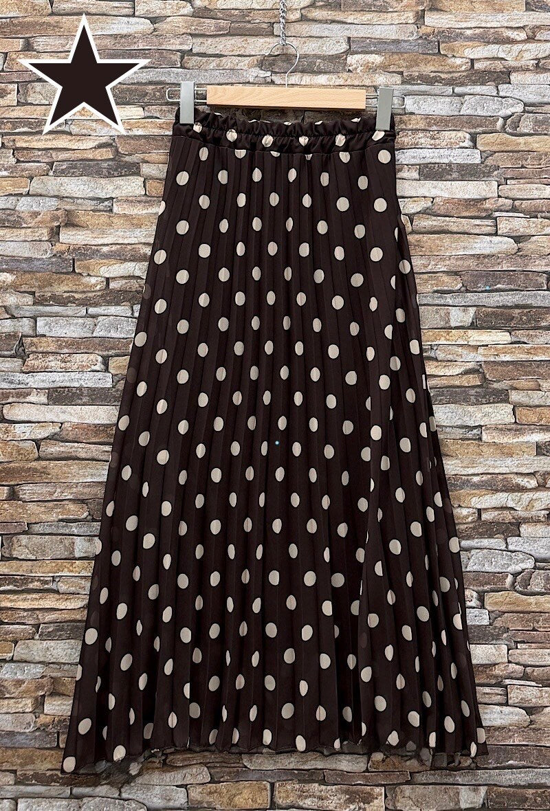 ESLRPDB Lorris Polka Dot Pleated Skirt Dark Brown