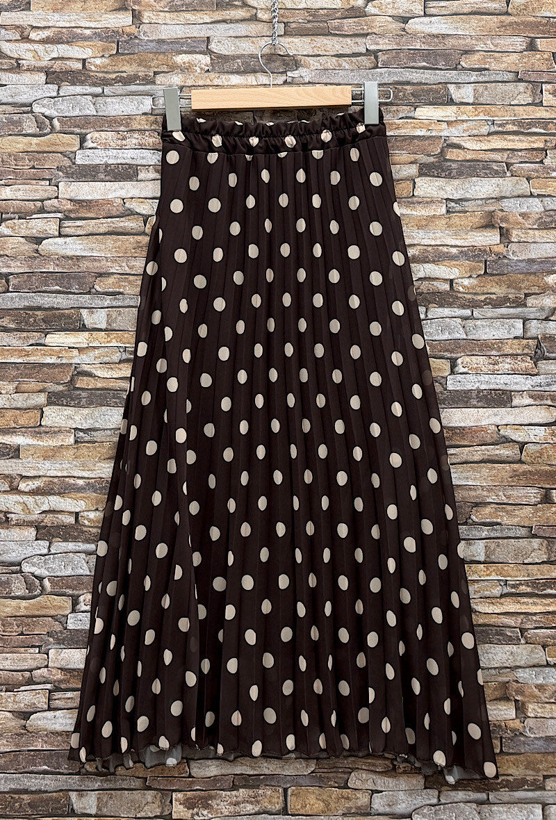 ESLRPDB Lorris Polka Dot Pleated Skirt Dark Brown