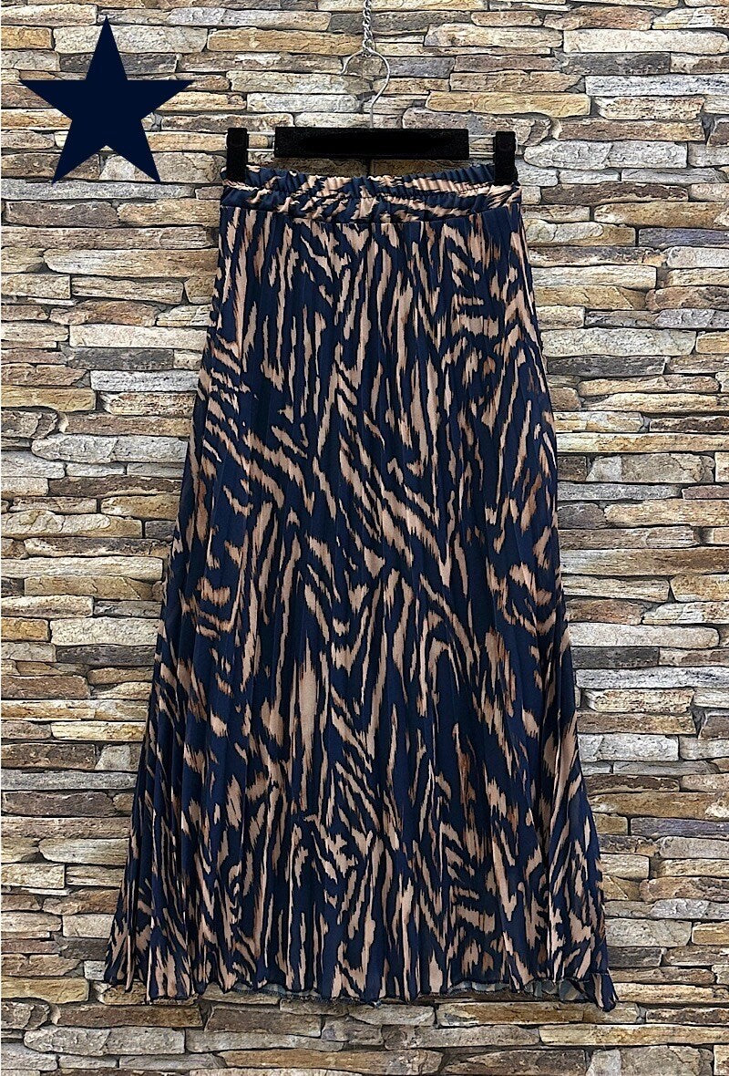 ESLRZNV Lorris Zebra Pleated Skirt Navy