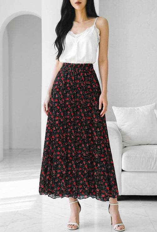 ESLRFBK Lorris Floral Pleated Skirt Black
