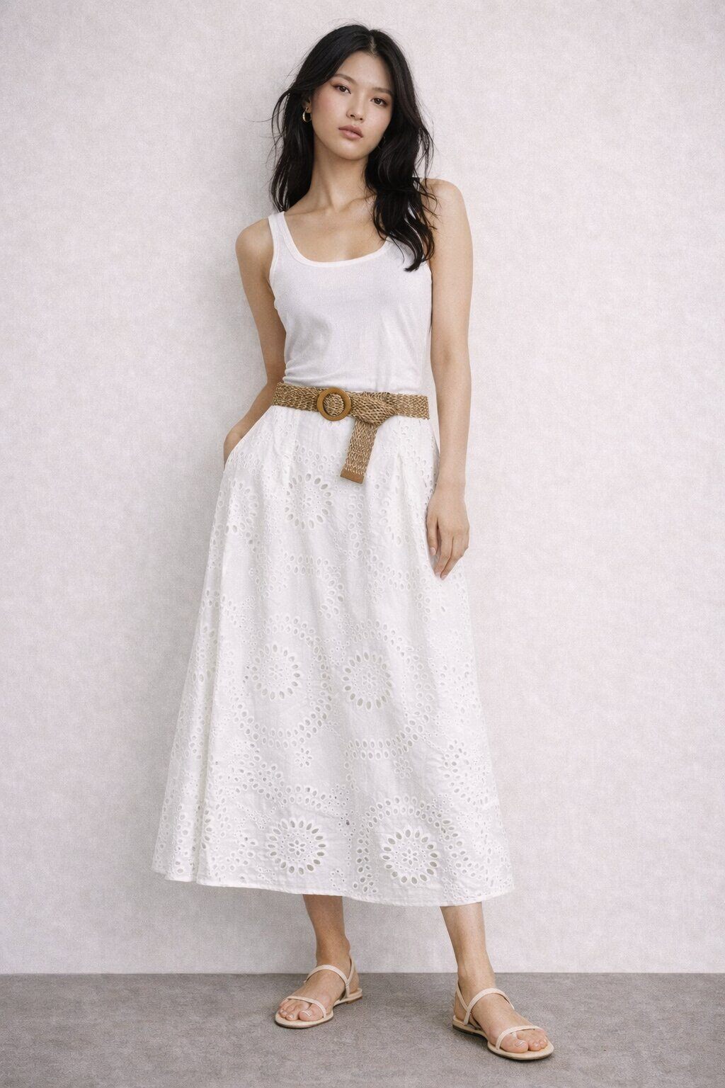 LUBACMS Broderie Anglaise Cotton Midi Skirt