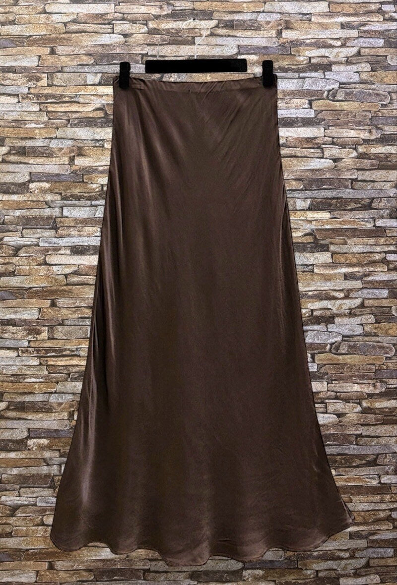 ELO11 Dark Brown Satin Skirt