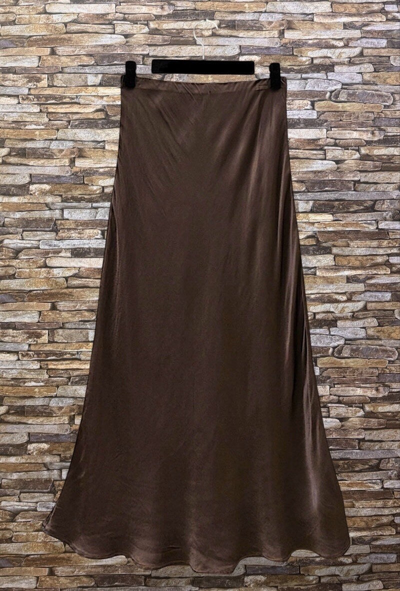 ELO11 Dark Brown Satin Skirt