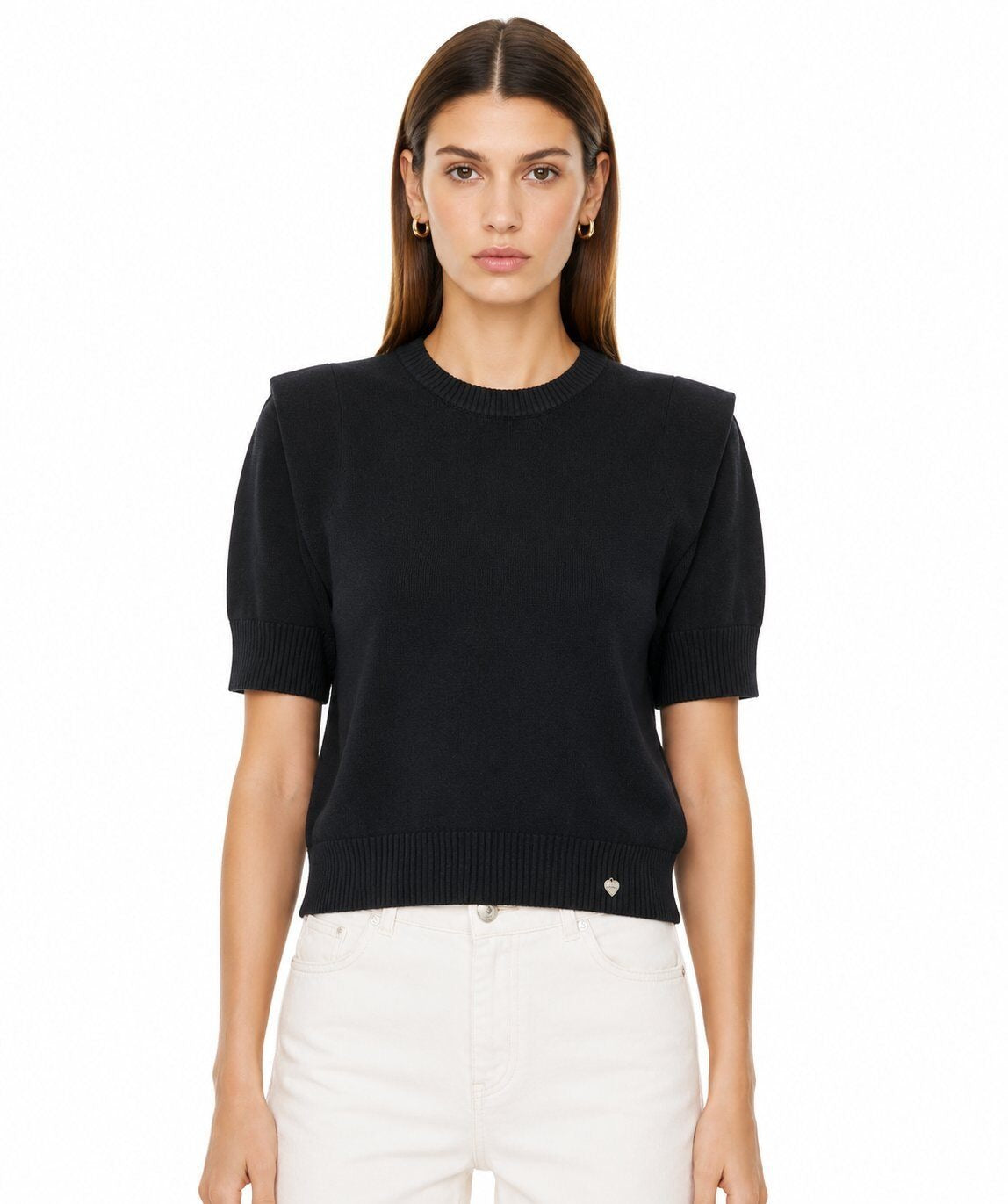 LUSSS2 Black Structured Shoulder Sweater