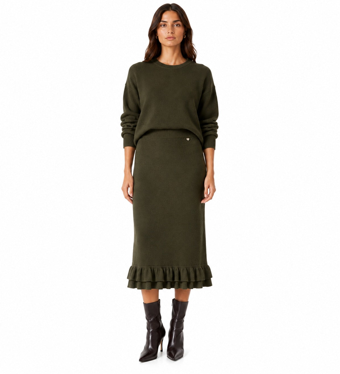 LULKS3 Olive Tiered Ruffle Skirt