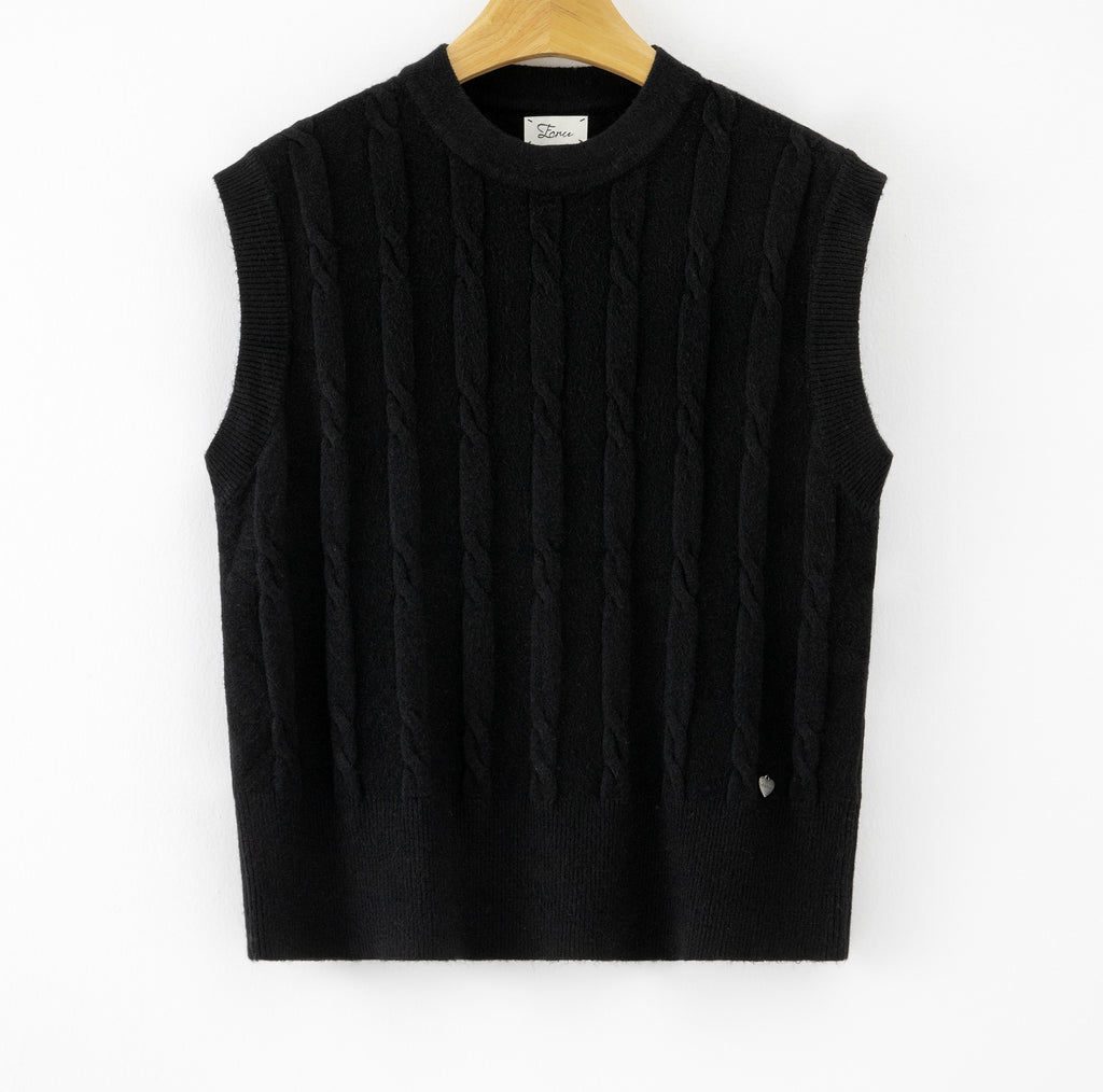 LUCKV2 Black Cable Knit Vest