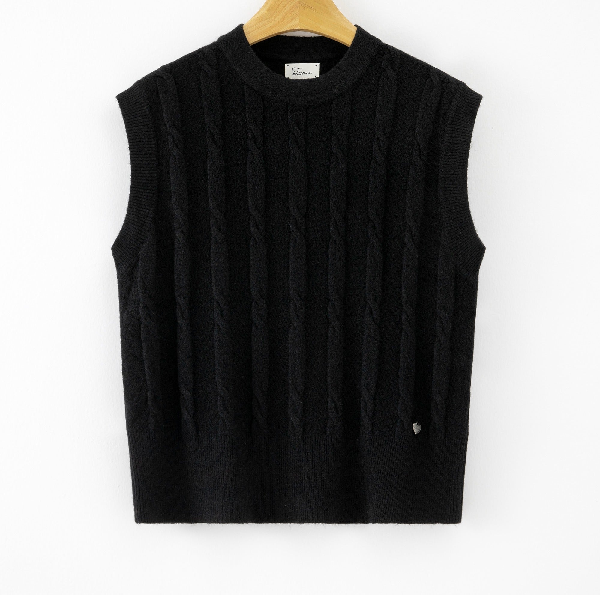 LUCKV2 Black Cable Knit Vest