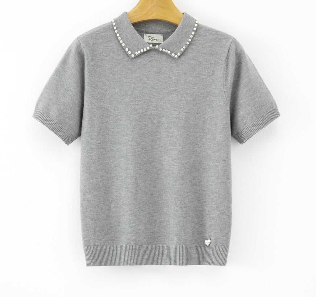 LUPCP3 Grey Pearl Collar Sweater