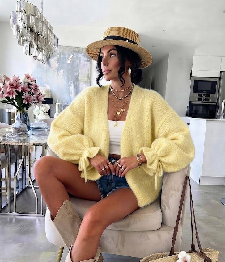 ESTWC8 Light Yellow Wool Cardigan