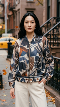 ZOJ02 Navy Abstract Brushstroke Tencel Jacket - model styled photo