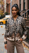 ZOJ03 Lightweight Leopard Print Tencel Jacket - model wearing on NYC street