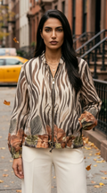 ZOJ04 Brown Zebra Floral Tencel Jacket - model styled photo