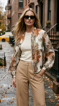 ZOJ05 Cream Floral Leopard Tencel Jacket - model styled photo