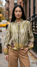 ZOJ06 Olive Leaf Floral Tencel Jacket - model styled photo