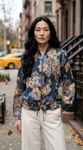ZOJ08 Black Floral Leopard Tencel Jacket - model styled photo
