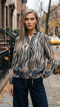 ZOJ09 Navy Zebra Floral Tencel Jacket - model styled photo