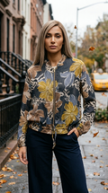 ZOJ10 Dark Floral Leopard Tencel Jacket - model styled photo