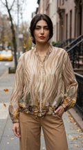 ZOJ12 Tan Palm Zebra Tencel Jacket - model styled photo