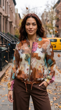 ZOJ13 Copper Watercolor Floral Tencel Jacket - model styled photo