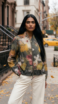 ZOJ14 Charcoal Watercolor Floral Tencel Jacket - model styled photo