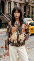 ZOJ15 Brown Watercolor Floral Tencel Jacket - model styled photo