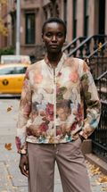 ZOJ16 Beige Watercolor Floral Tencel Jacket - model styled photo
