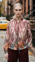 ZOJ17 Lightweight Burgundy Zebra Floral Tencel Jacket - model wearing on NYC street