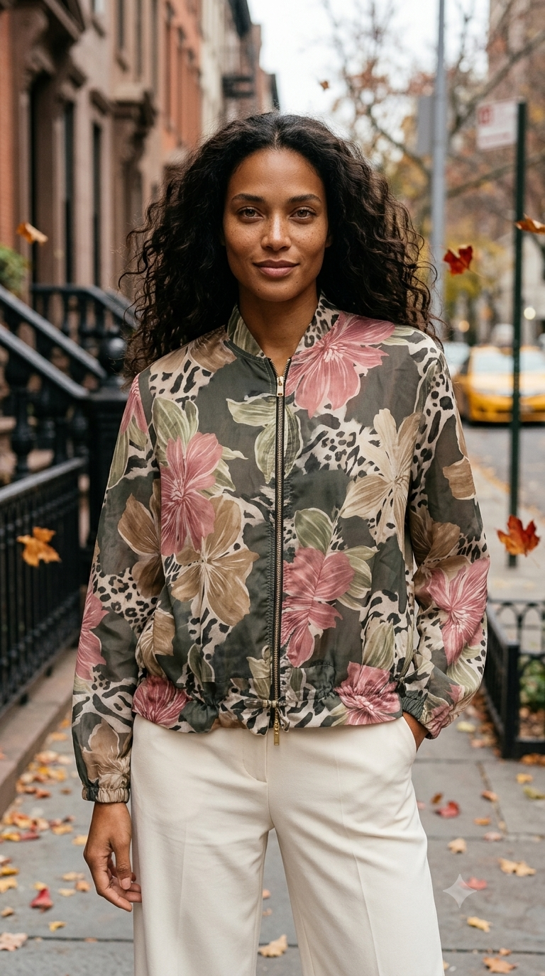 ZOJ18 Olive Lily Leopard Tencel Jacket - model styled photo