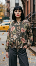 ZOJ20 Green Rose Leopard Tencel Jacket - model styled photo