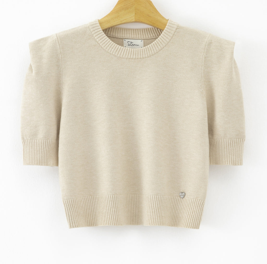 LUSSS5 Ecru Structured Shoulder Sweater