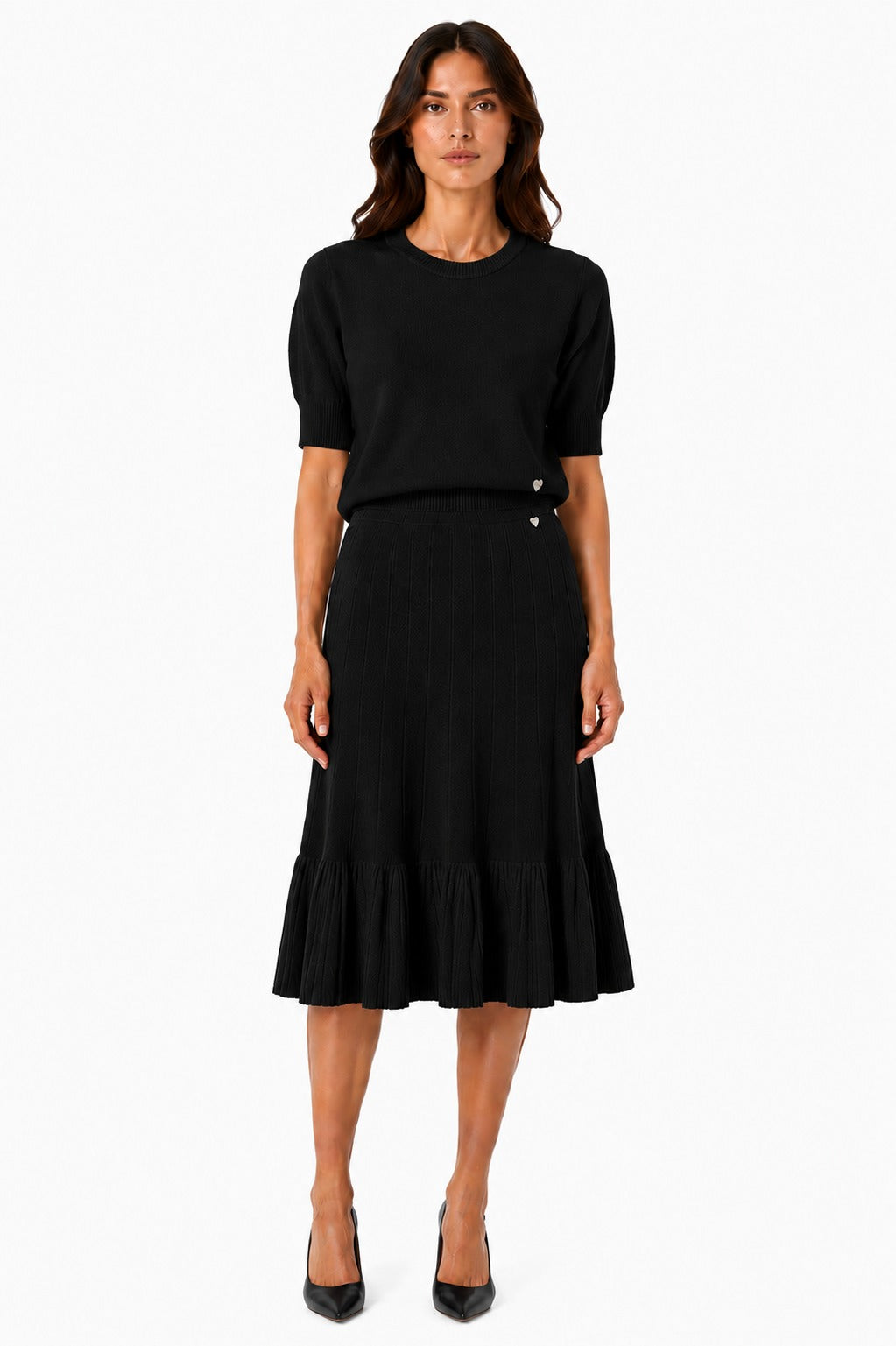 LUMKS3 Black Ruffle Hem Skirt