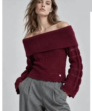 LUBS1 Burgundy Bardot Sweater