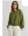 LUCR1 Olive Ruched-Sleeve Sweater