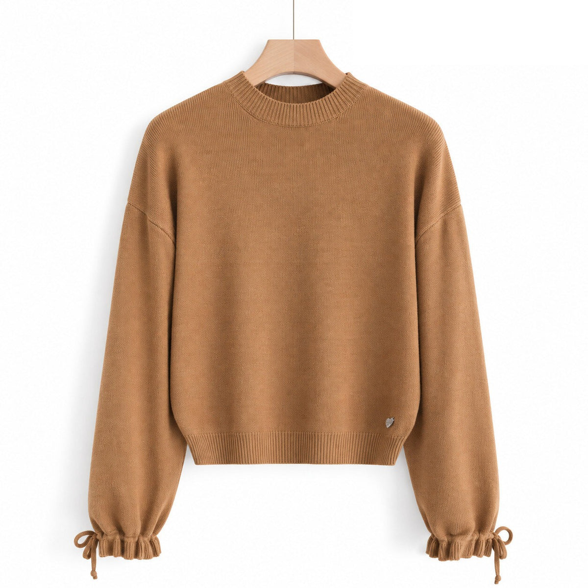 LUCR3 Camel Ruched-Sleeve Sweater