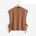 LUPN7 Camel Contrast-Trim Poncho