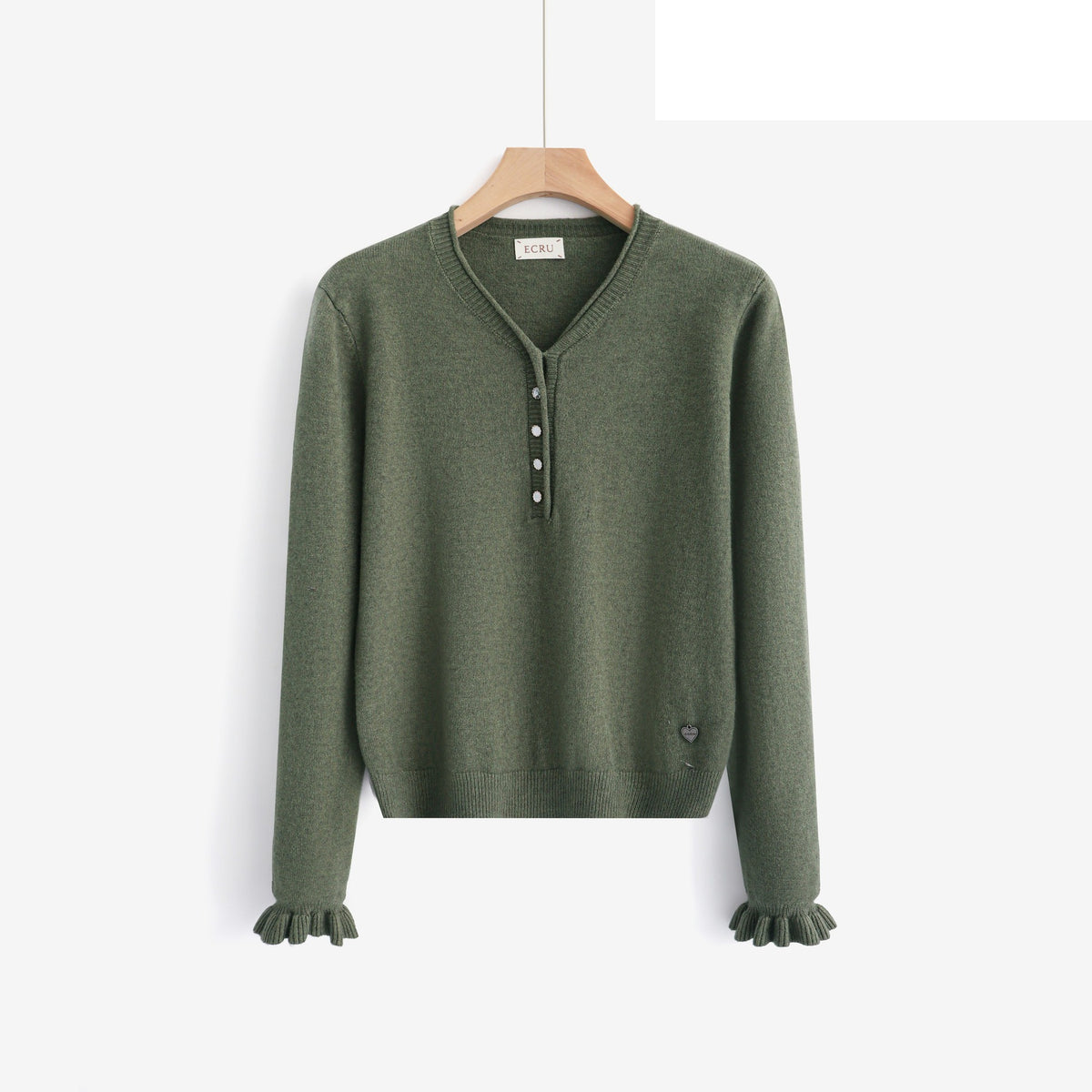 LUVB7 Khaki Button Sweater