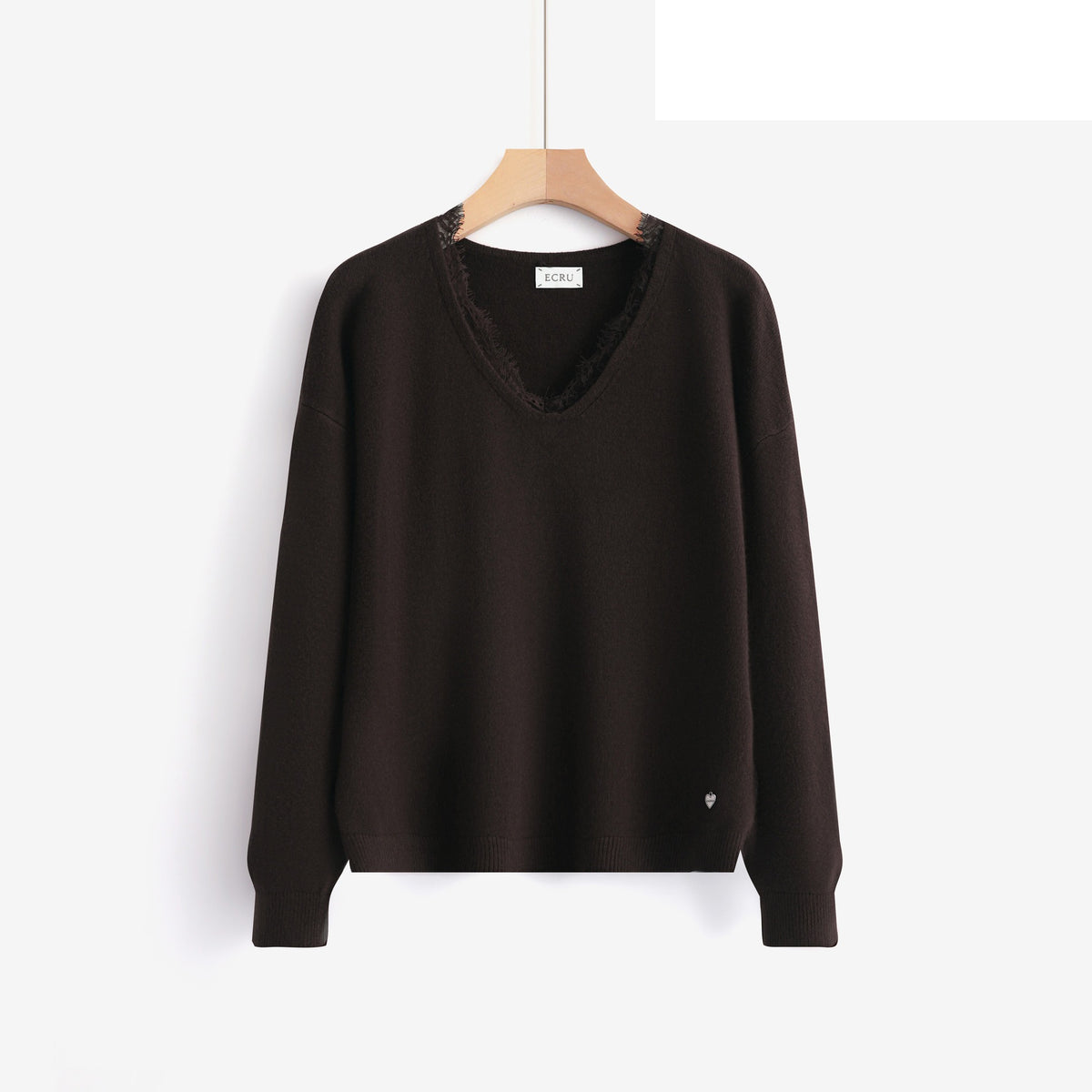 LUVL10 Coffee Lace-Trim Sweater
