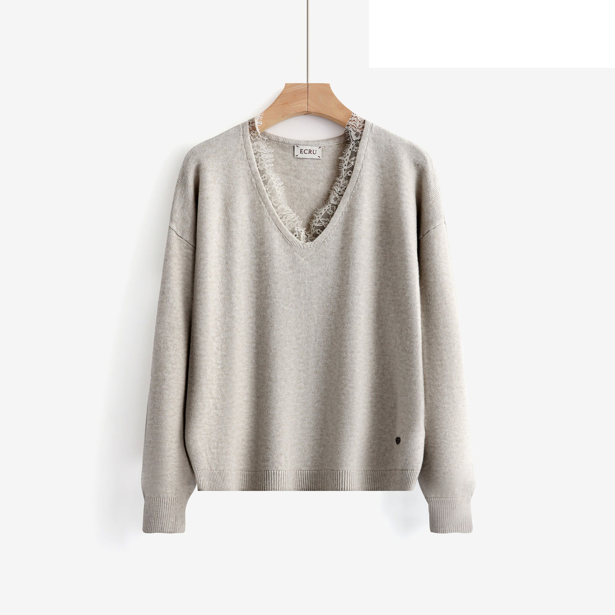 LUVL11 Beige Lace-Trim Sweater