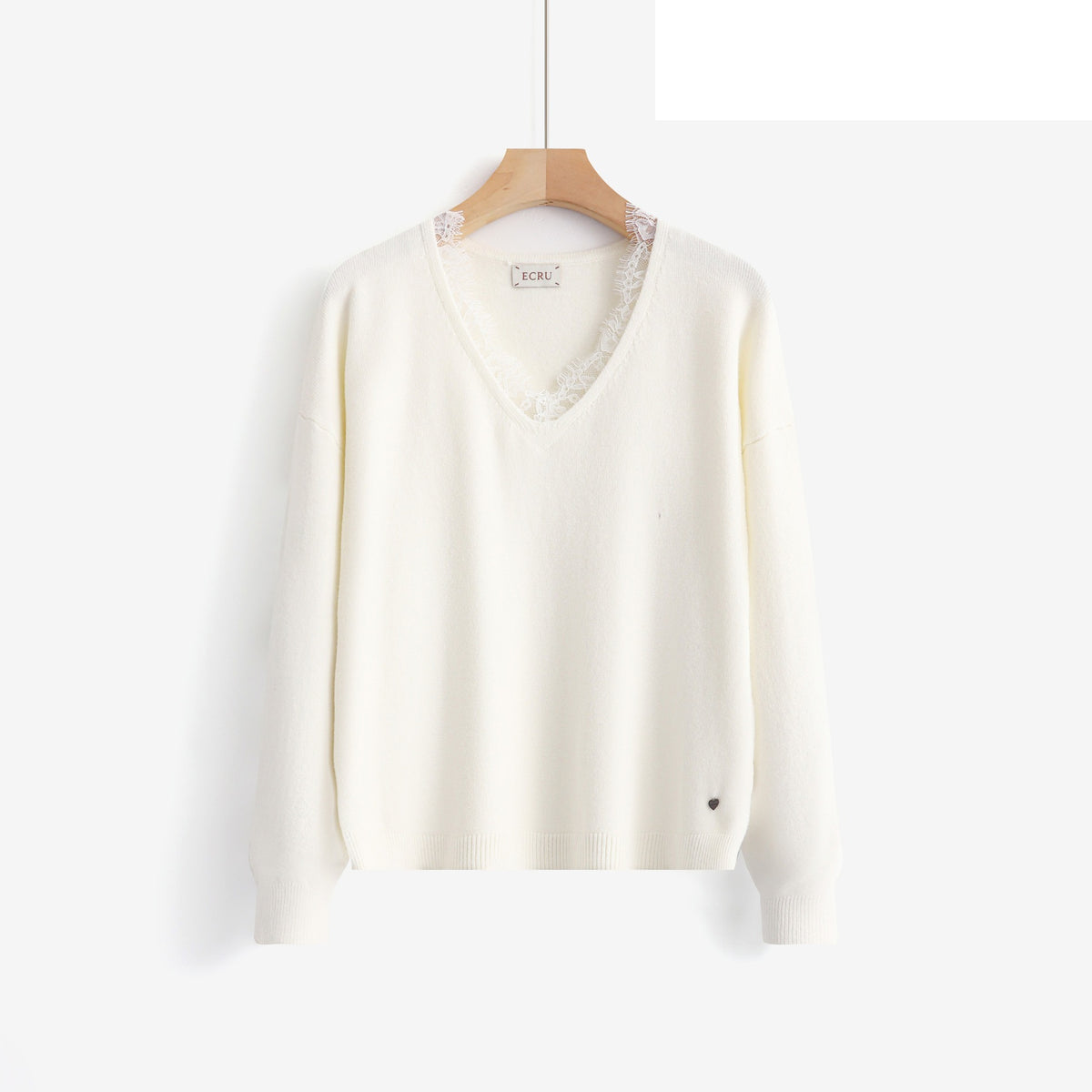 LUVL4 White Lace-Trim Sweater