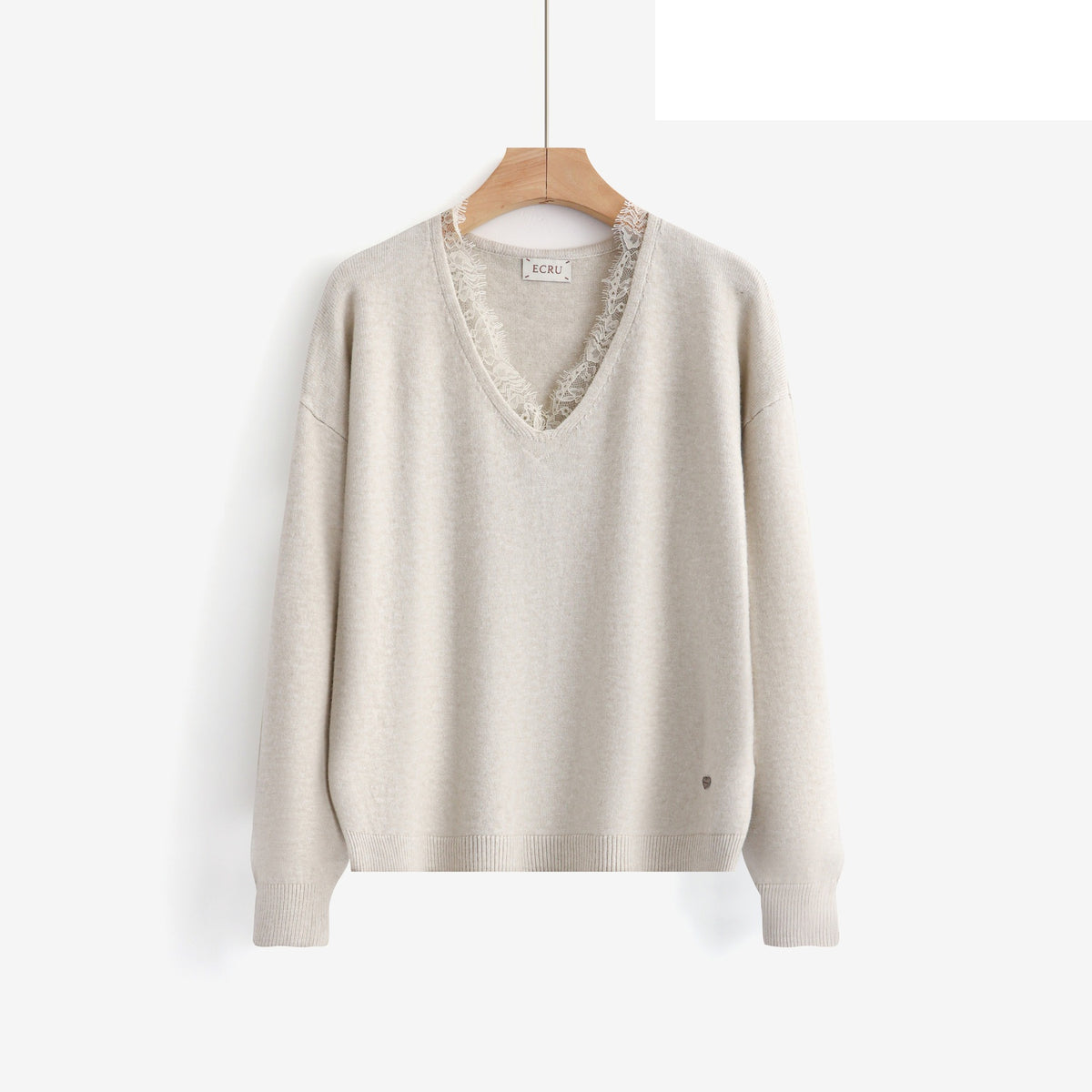 LUVL5 Ivory Lace-Trim Sweater