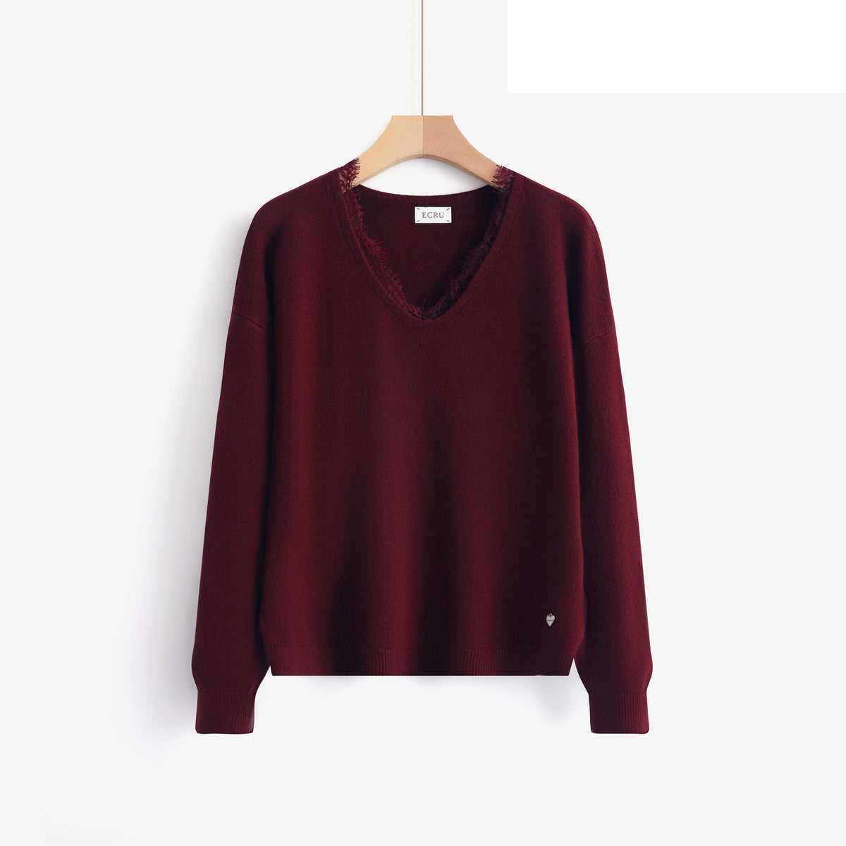 LUVL6 Burgundy Lace-Trim Sweater
