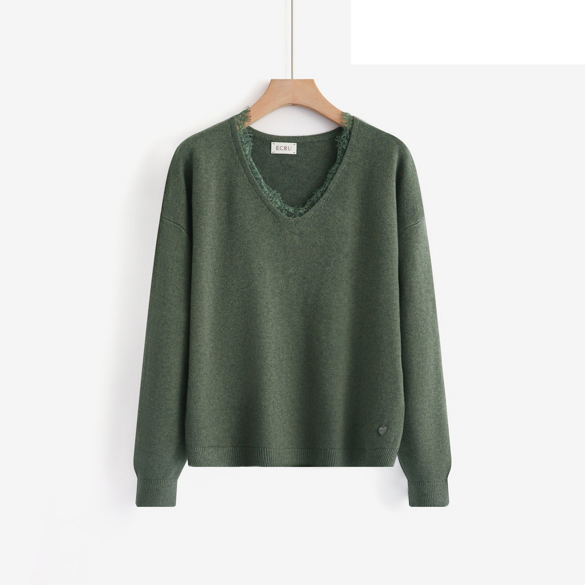 LUVL7 Khaki Lace-Trim Sweater