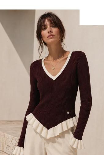 LUVR1 Burgundy Ruffle Sweater