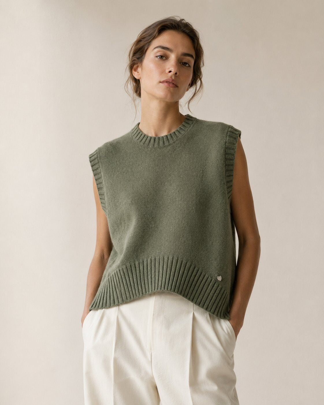 LUBXC8 Khaki Boxy Knit Vest