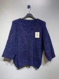 CO13 Navy Fuzzy V-Neck Sweater