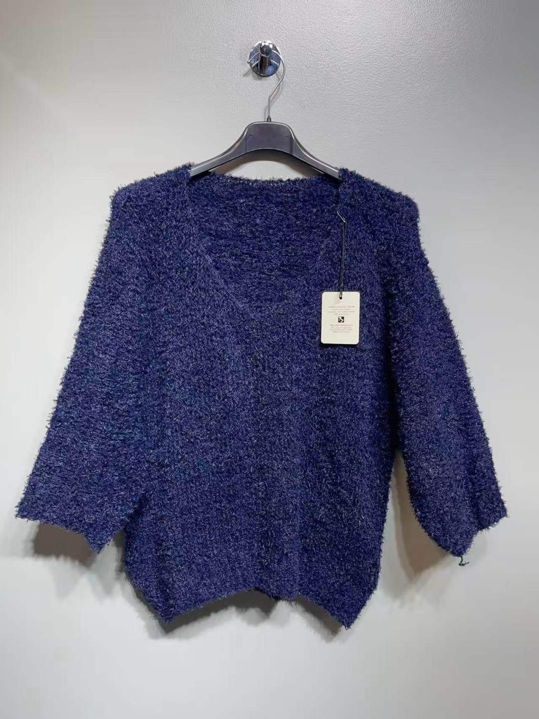 CO13 Navy Fuzzy V-Neck Sweater