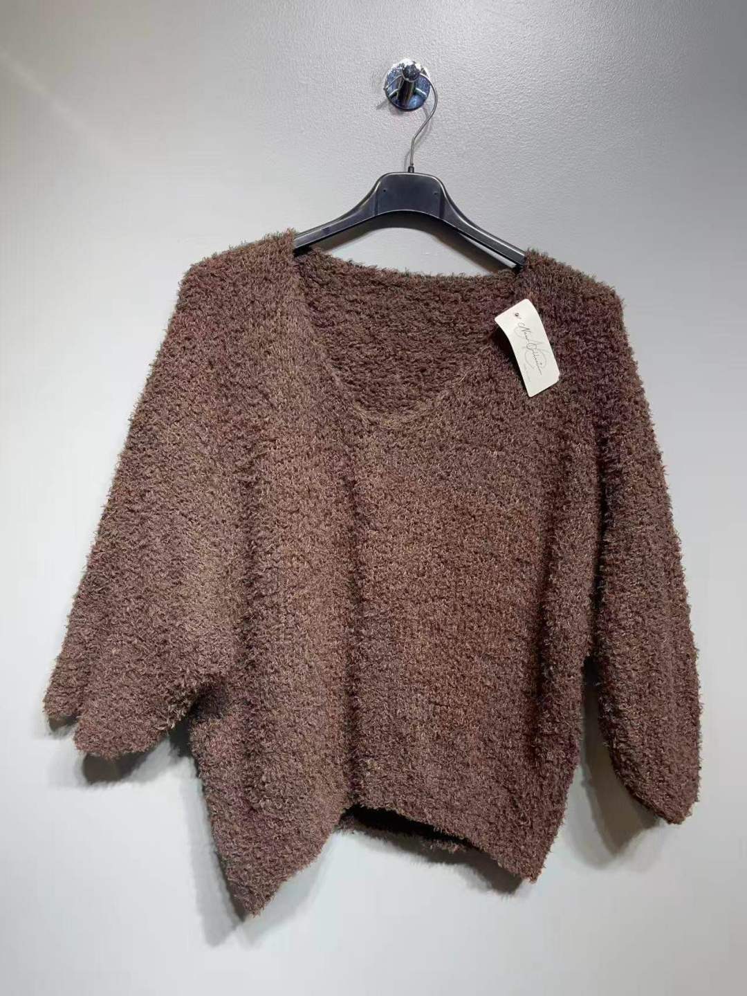 CO17 Brown Fuzzy V-Neck Sweater