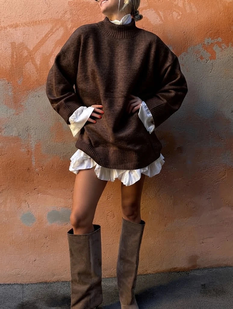 ESTMX4 Dark Brown Wool Maxi Sweater