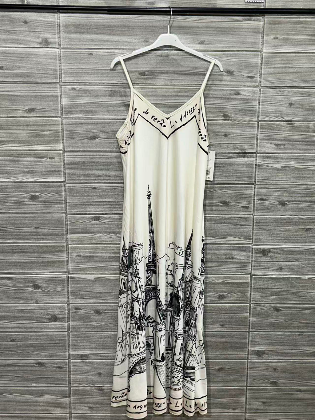 ZOPAD1BE Paris Print Slip Dress Beige