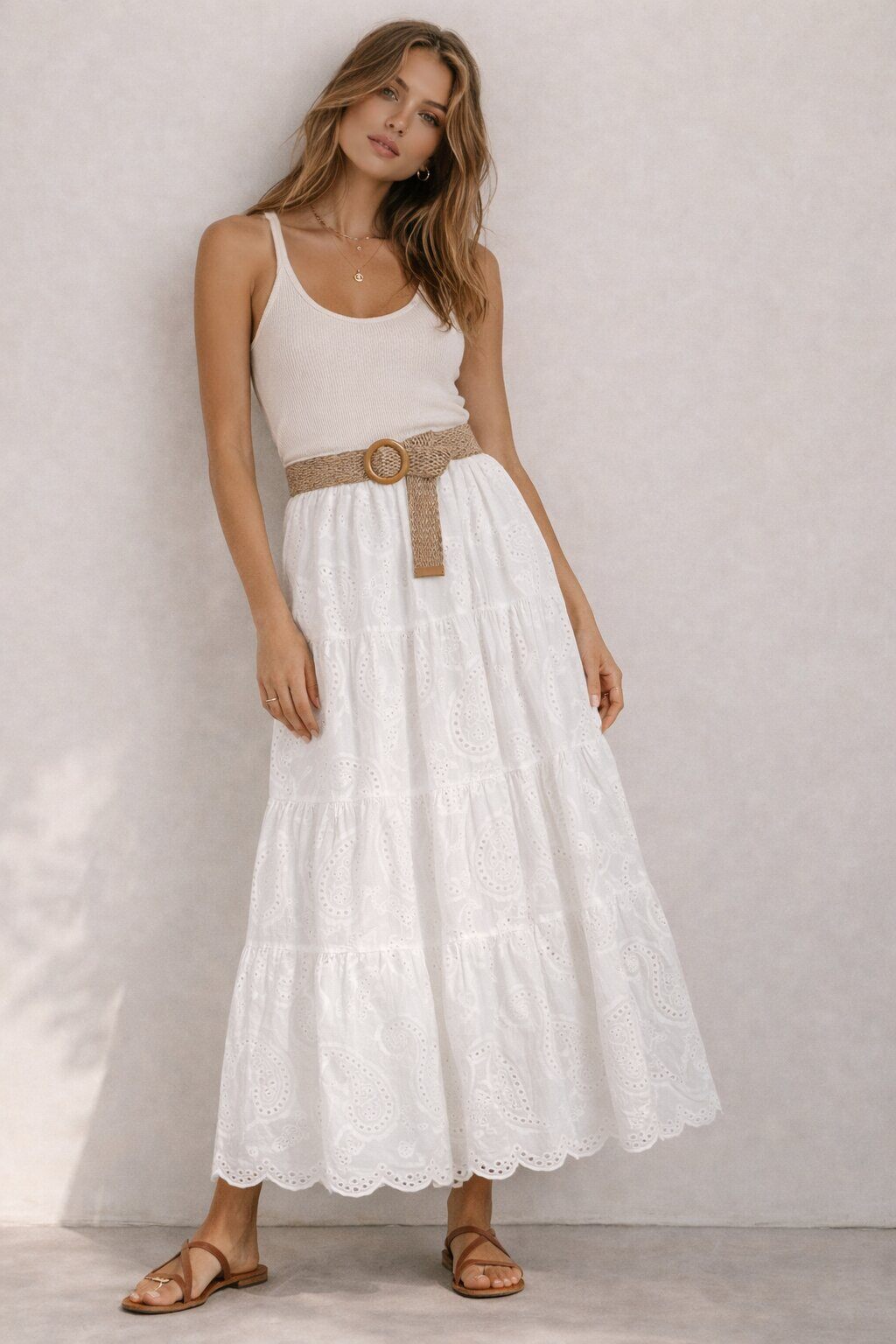LUEBY Long Skirt in Eyelet Lace Style 2